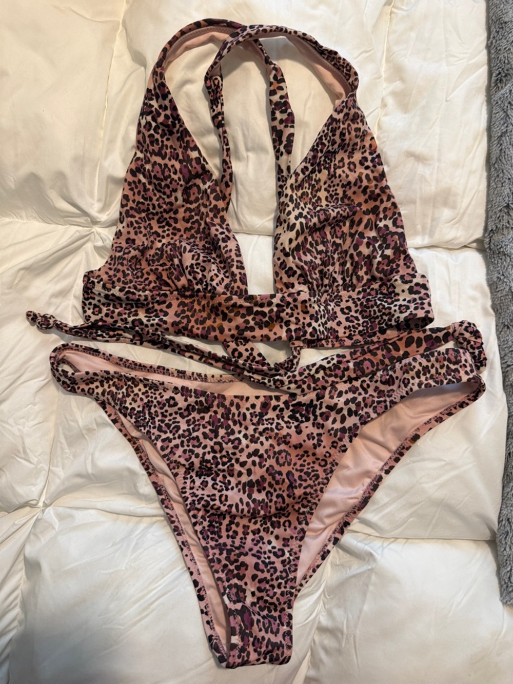 Shade & Shore Pink Leopard Print Halter Bikini